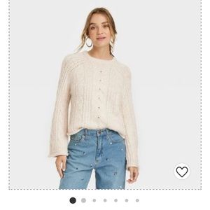 Women's Cable Knit Crewneck Pullover Sweater - Universal Thread SMALL CREAM